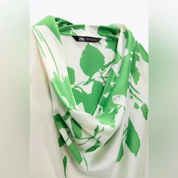 ZARA PRINTED BLOUSE WITH FLOWING NECKLINE - Picture 8 of 8